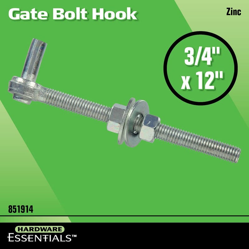 Hardware Essentials Gate Bolt Hook 3/4" x 12"